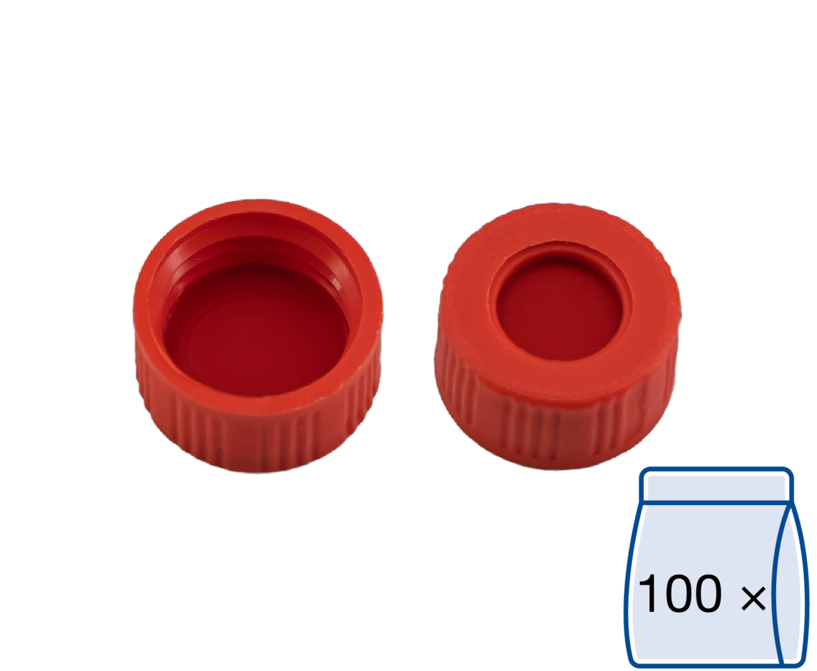 Screw closure, N 9, PP, red, center hole, PTFE red/Silicone white/PTFE red,1.0mm