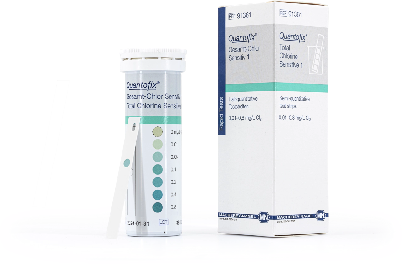 Semi-quantitative test strips QUANTOFIX Total Chlorine Senstivie 1