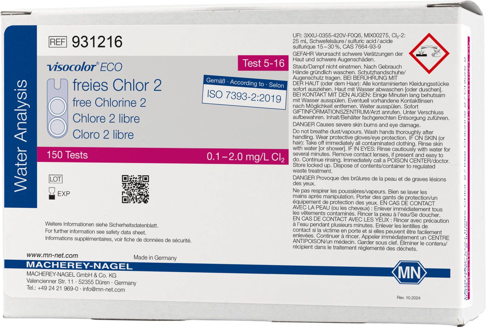 Colorimetric test kit VISOCOLOR ECO free Chlorine 2, refill pack