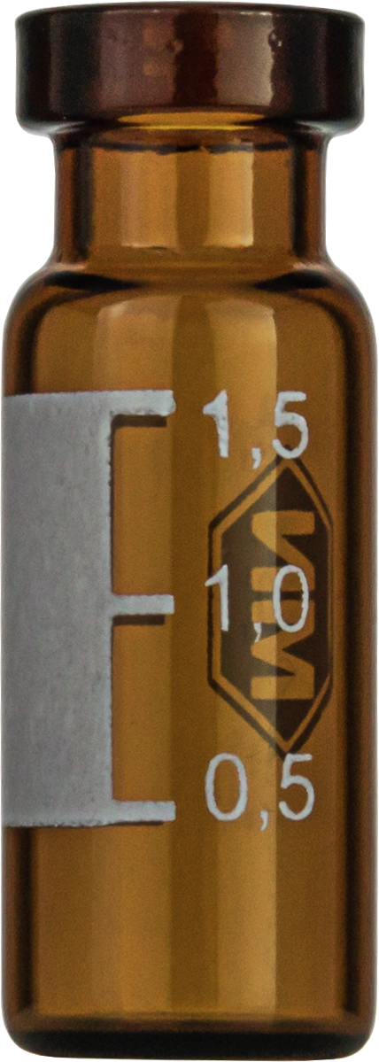 Crimp neck vial, N 11, 11.6x32.0 mm, 1.5 mL, label, flat bottom, amber