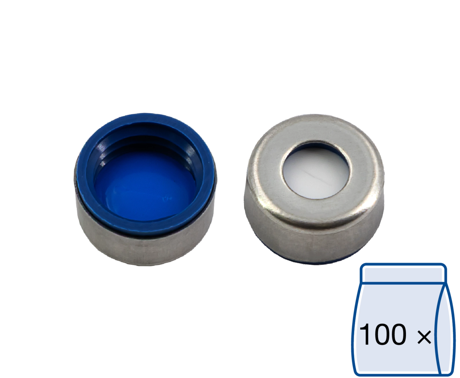 Screw closure, N 9, PP/steel,magn.,center hole,Silicone w./PTFE blue,slit,1.0mm