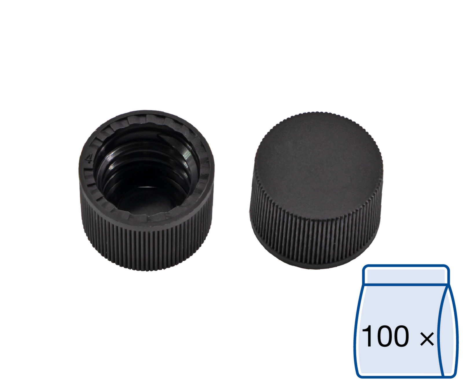 Screw closure, N 8, PP, black, closed top, no liner