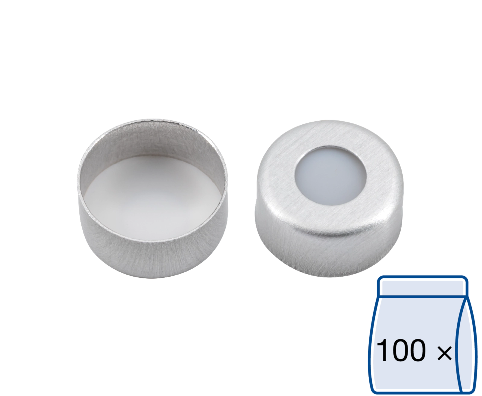 Crimp closure, N 11, alu., center hole, PTFE virginal, white, 0.25 mm