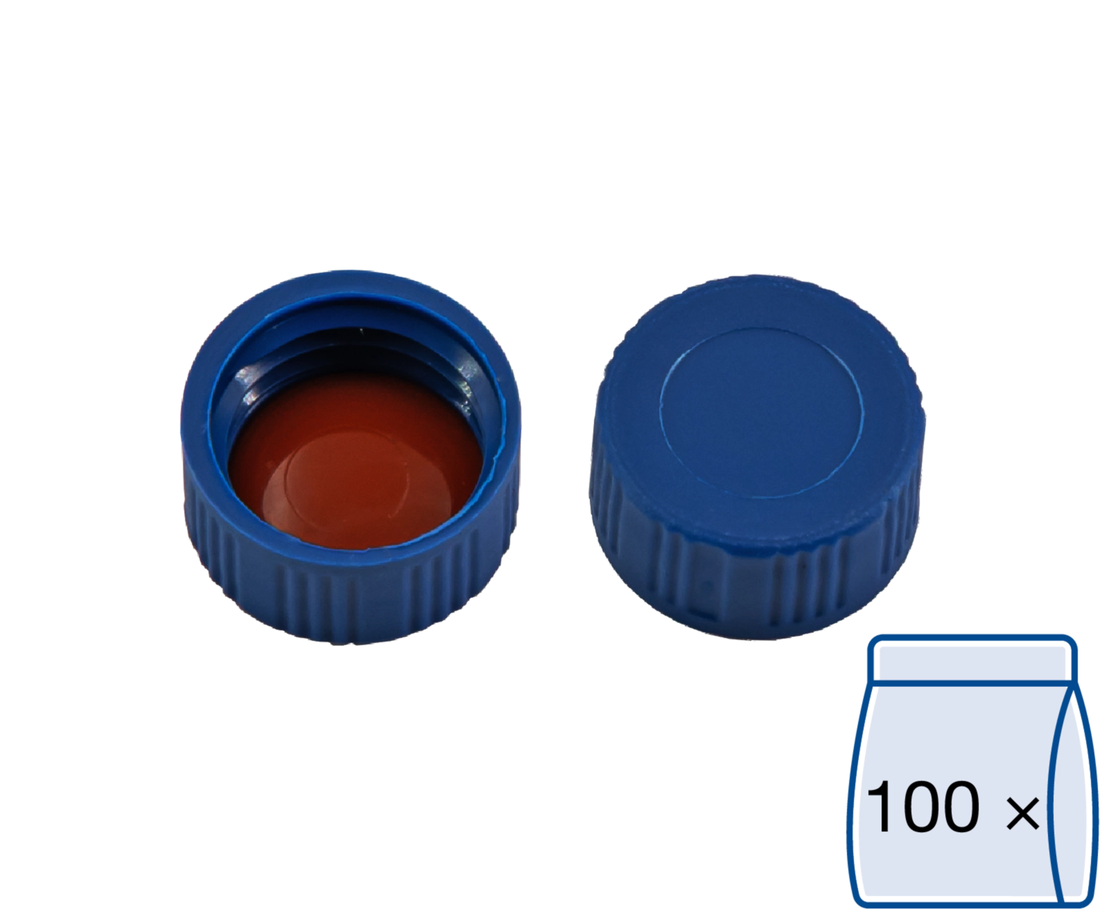 Screw closure, N 9, PP, blue, closed top, Red Rubber/FEP colorless, 1.0 mm