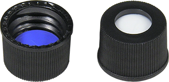 Screw closure (bonded), N 10, PP, black, c. hole, Silic. w./PTFE blue,slit,1.5mm