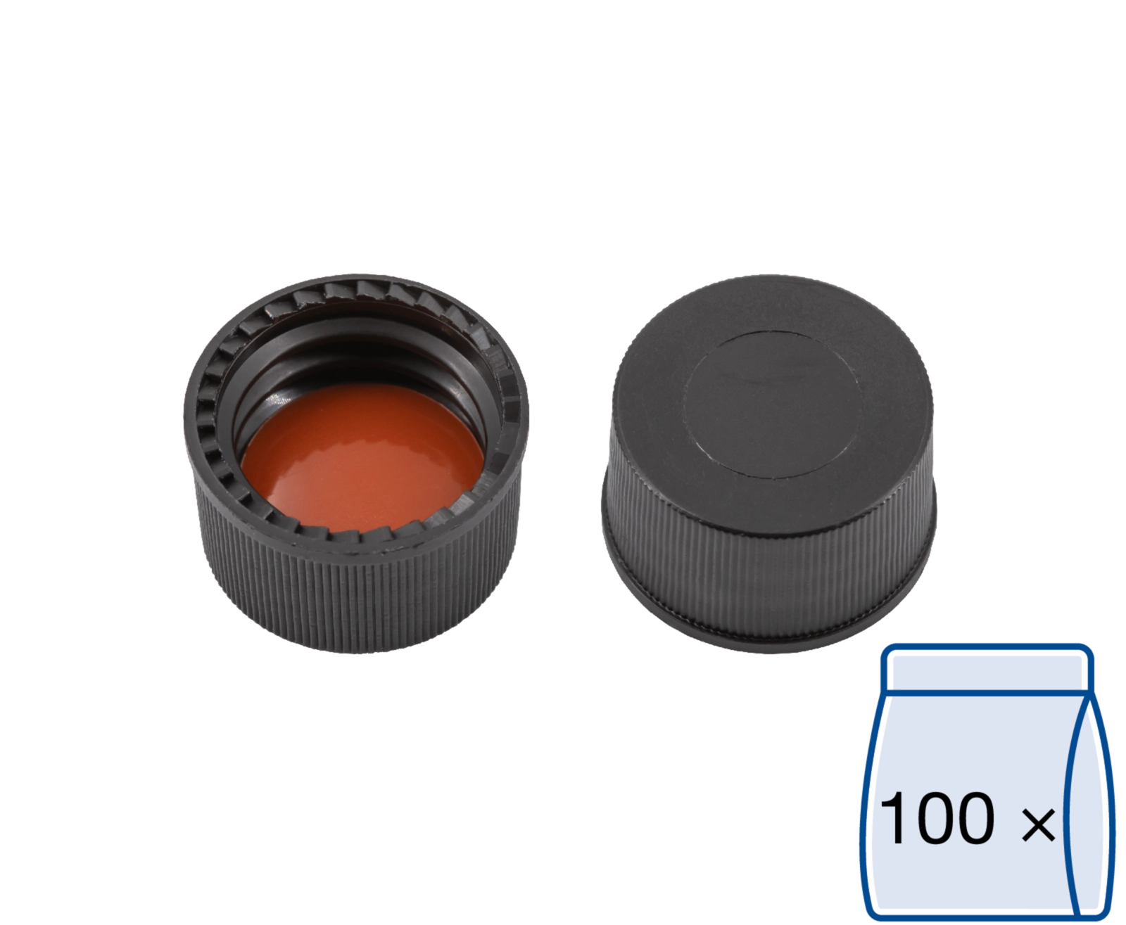 Screw closure, N 13, PP, black, closed top, Red Rubber/FEP colorless, 1.5 mm