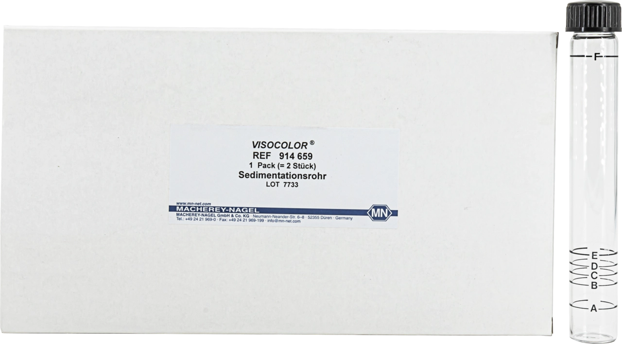 Sedimentation tube for VISOCOLOR reagent case for soil analysis