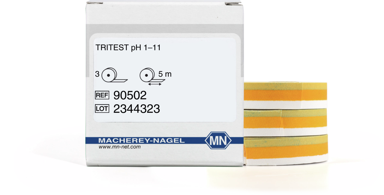 pH test paper Tritest pH 1–11, with three indicator zones, refill pack