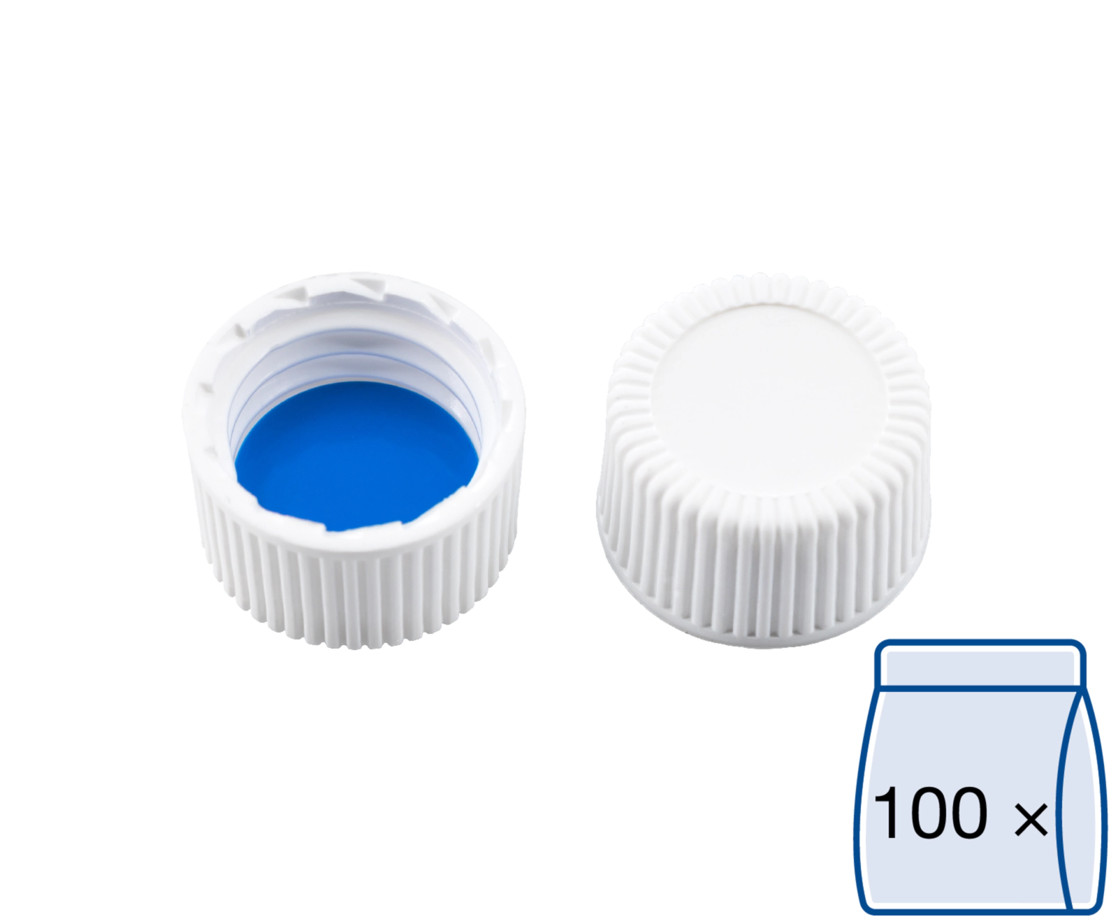 Screw closure (bonded), N 15, PP, white, closed top, Silicone w./PTFE blue,1.3mm