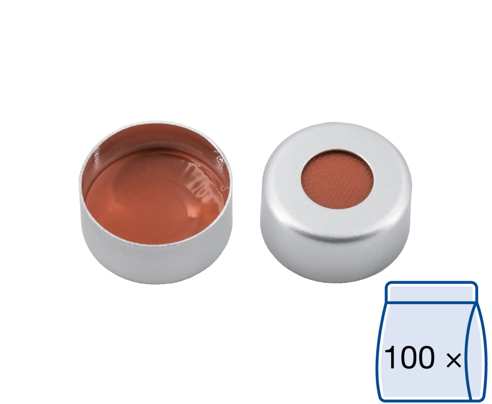 Crimp closure, N 11, alu., center hole, Natural Rubber/Butyl/TEF, 1.3 mm