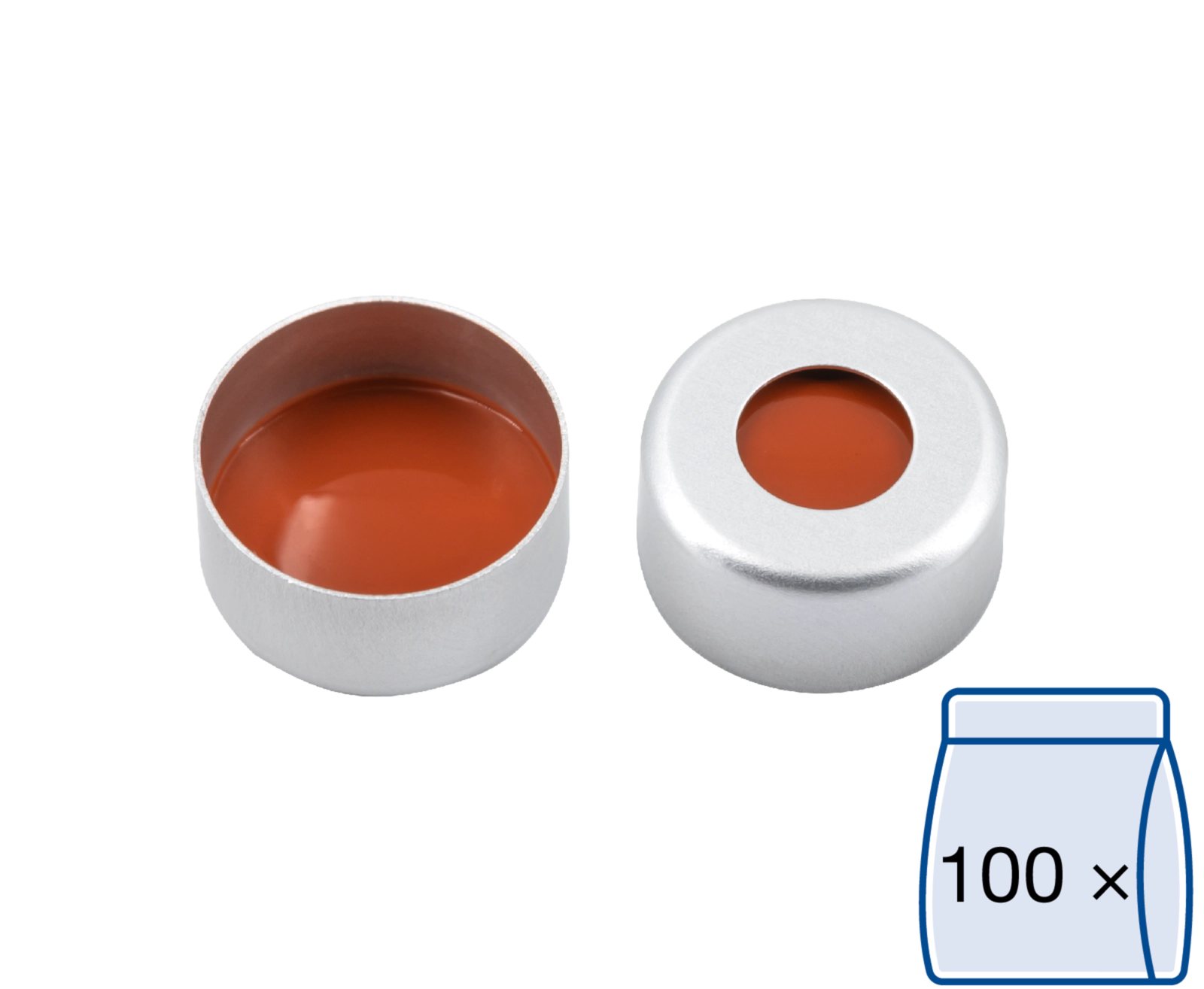 Crimp closure, N 11, alu., center hole, Red Rubber/FEP colorless, 1.0 mm