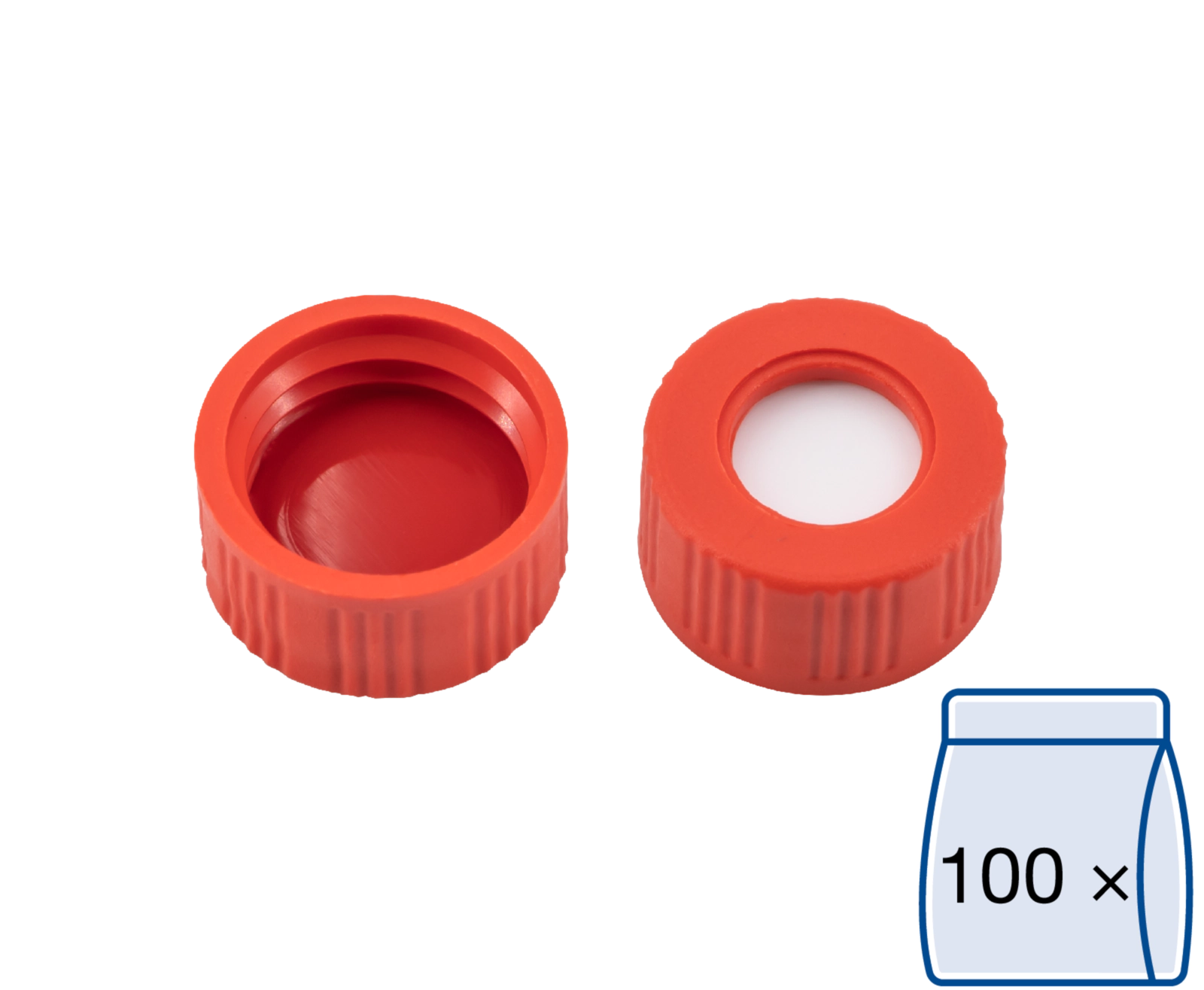 Screw closure, N 9, PP, red, center hole, Silicone white/PTFE red, 1.0 mm