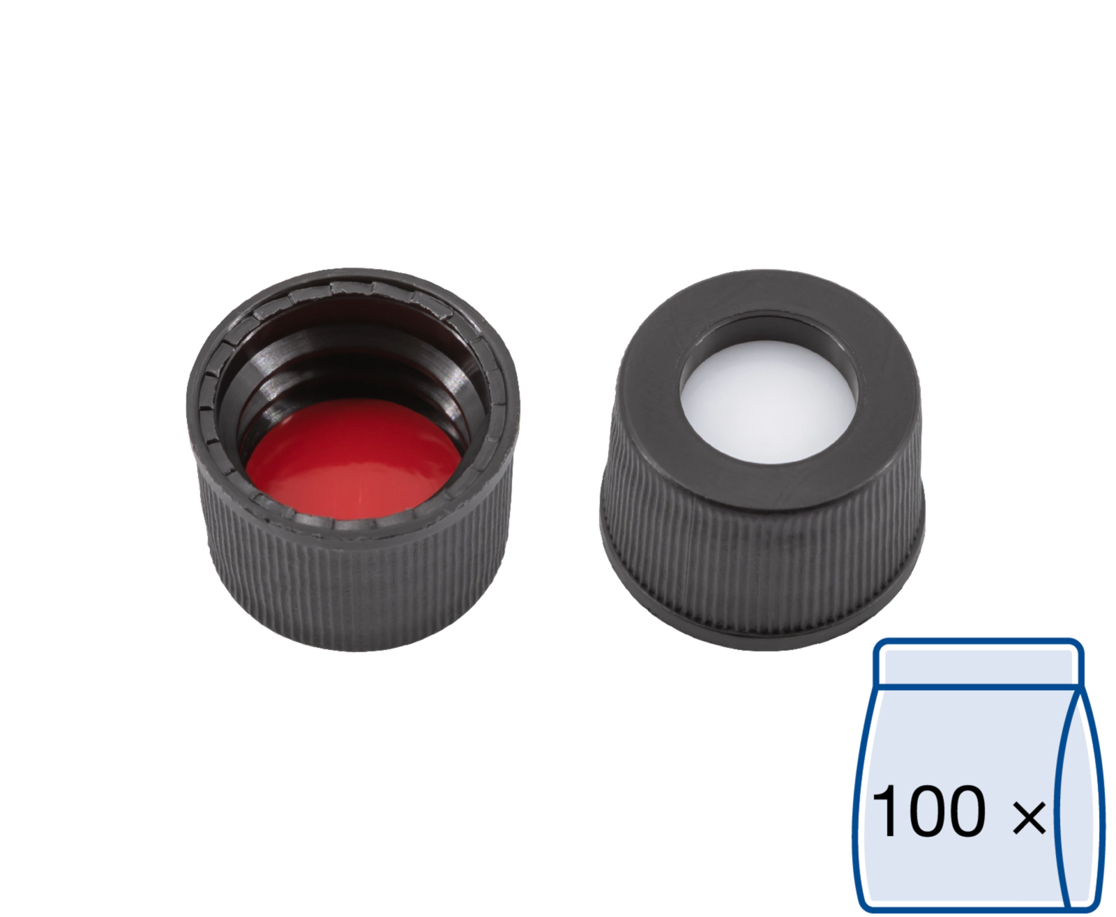 Screw closure (bonded), N 10, PP, black, center hole, Silicone w./PTFE red,1.0mm