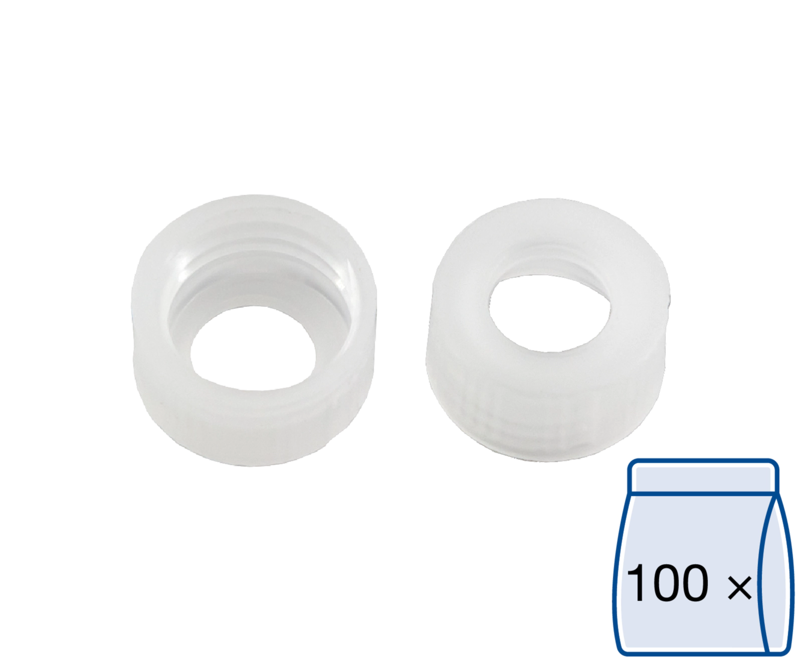 Screw closure, N 9, PP, transparent, center hole, no liner