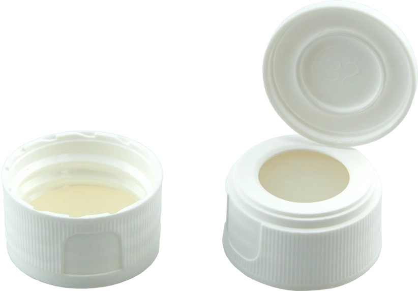 Screw closure (bonded), N 24, PP, white, c.hole,lid,Sil. nat./PTFE colorl.,3.2mm