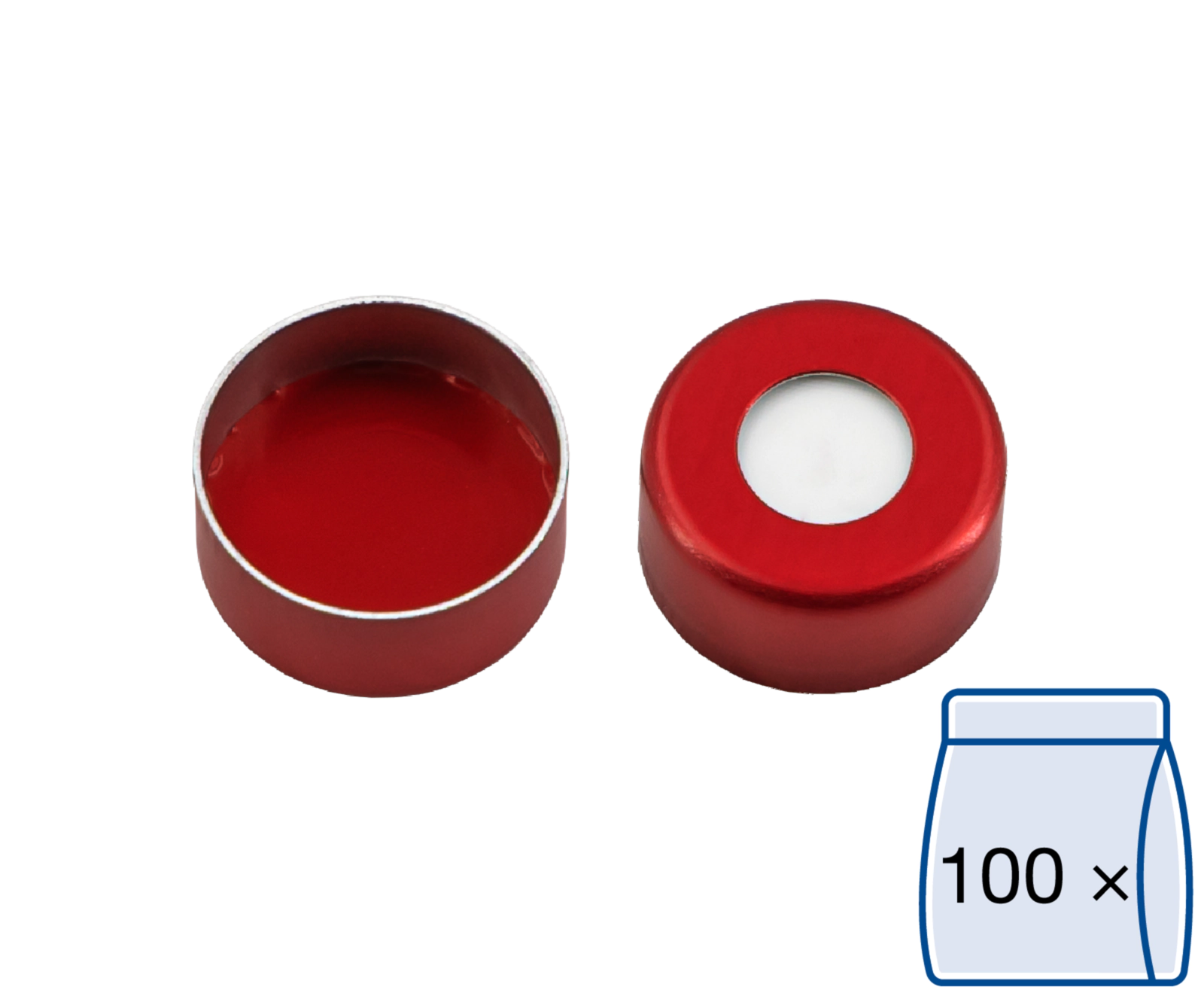 Crimp closure, N 11, alu., red, center hole, Silicone white/PTFE red, 1.3 mm