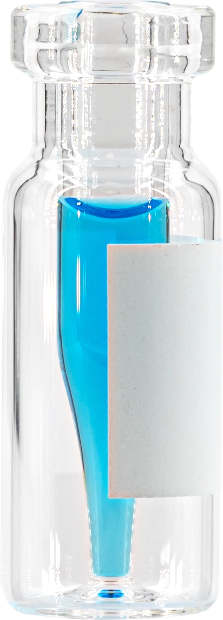 Crimp neck vial, N 11, 11.6x32.0 mm, clear, label, with integr. 0.2 mL insert