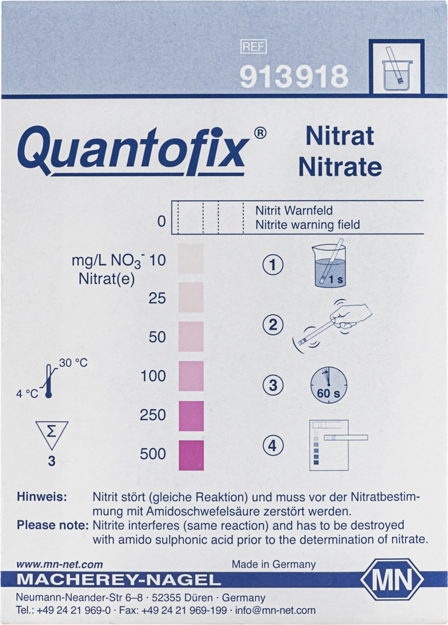 Halbquantitative Teststreifen QUANTOFIX Nitrat, Testbriefchen