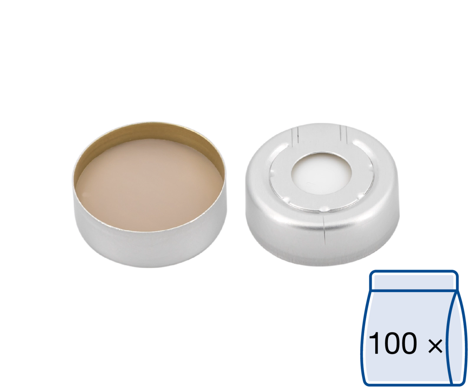 Crimp closure, N20, alu.,pressure rel.,center hole,Silicone w./PTFE beige,3.0mm