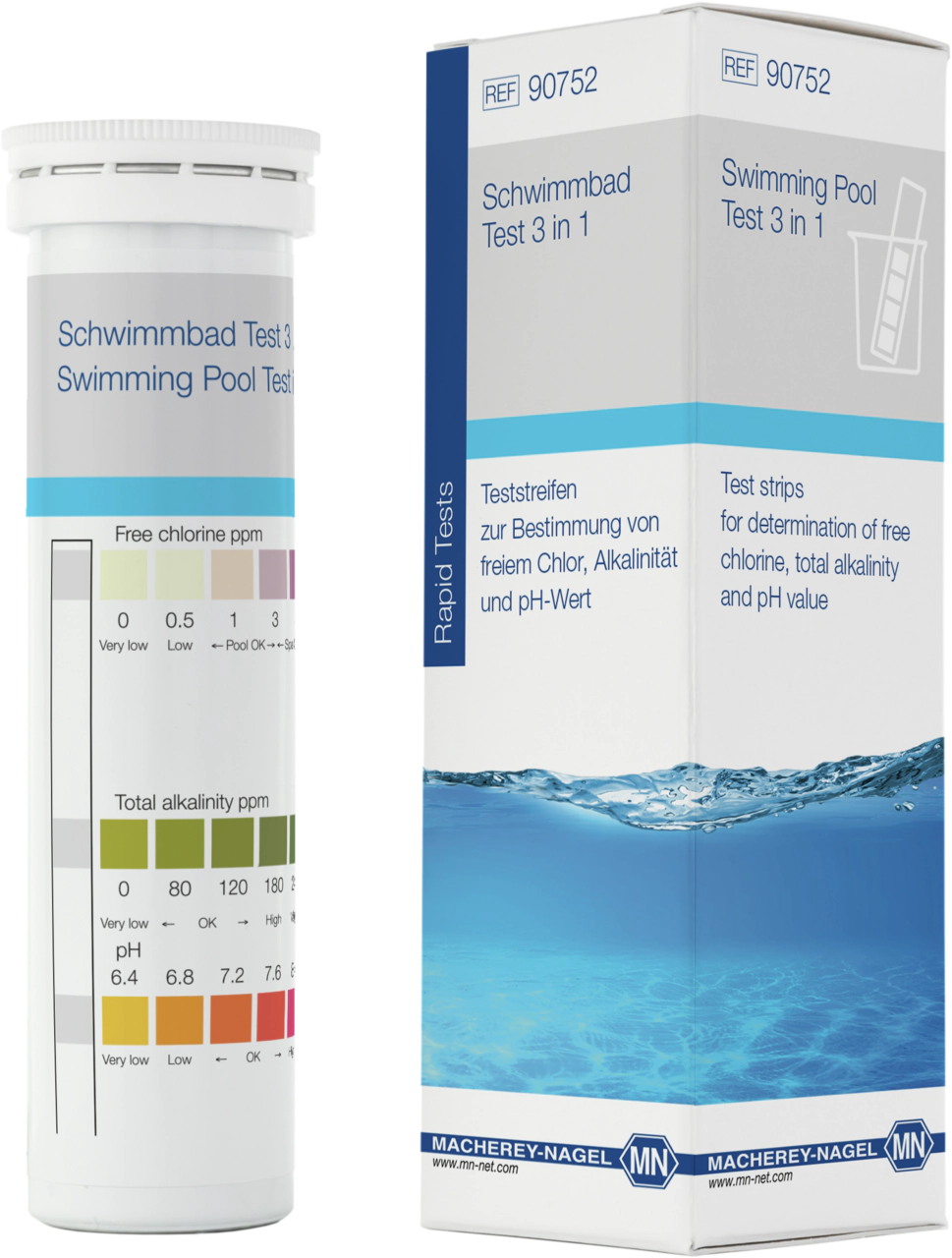 Semi-quantitative test strips Swimming pool test 3 in 1