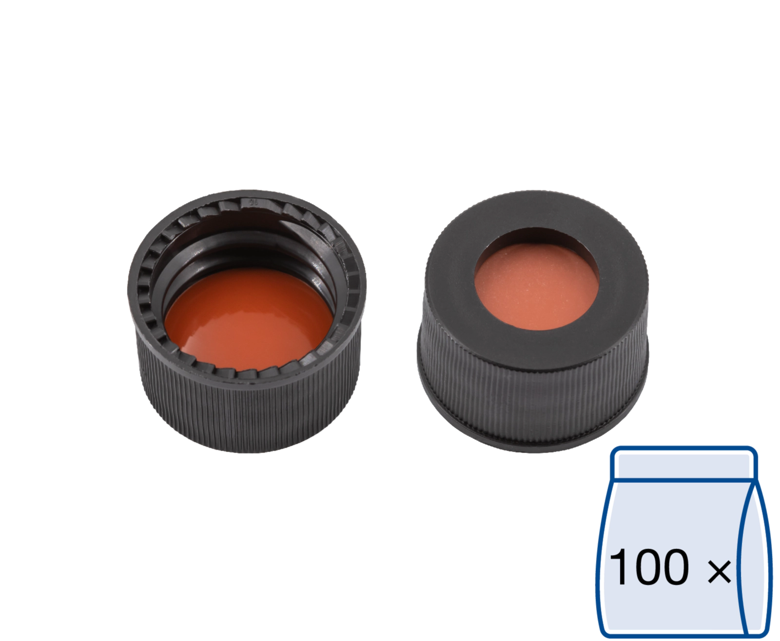 Screw closure, N 13, PP, black, center hole, Red Rubber/FEP colorless, 1.5 mm