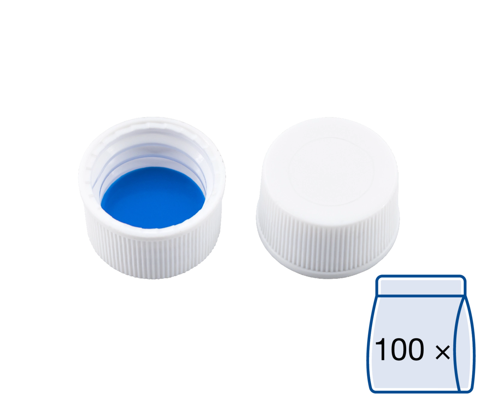 Screw closure (bonded), N 13, PP, white, closed top, Silicone w./PTFE blue,1.3mm