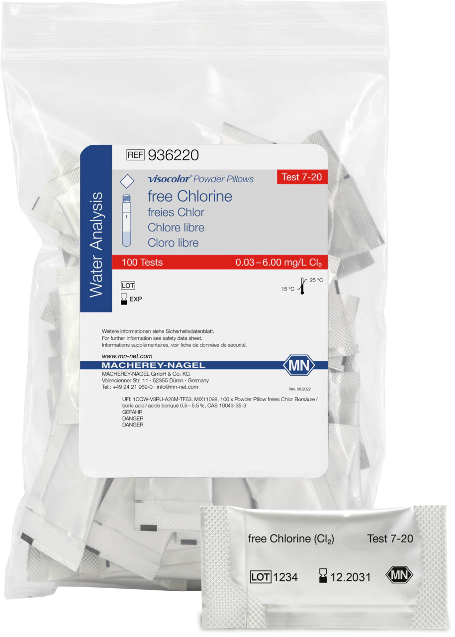Reagents VISOCOLOR Powder Pillows free Chlorine, 100 tests, photometric test