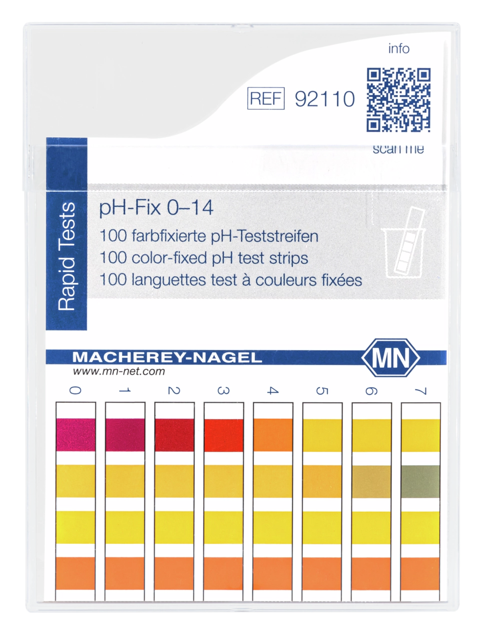 pH test strips, pH‑Fix 0–14, fixed indicator