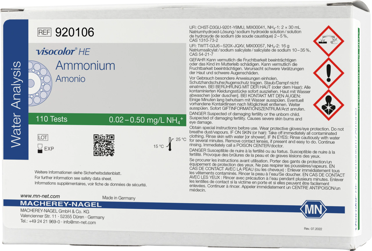 Colorimetric test kit VISOCOLOR HE Ammonium, refill pack