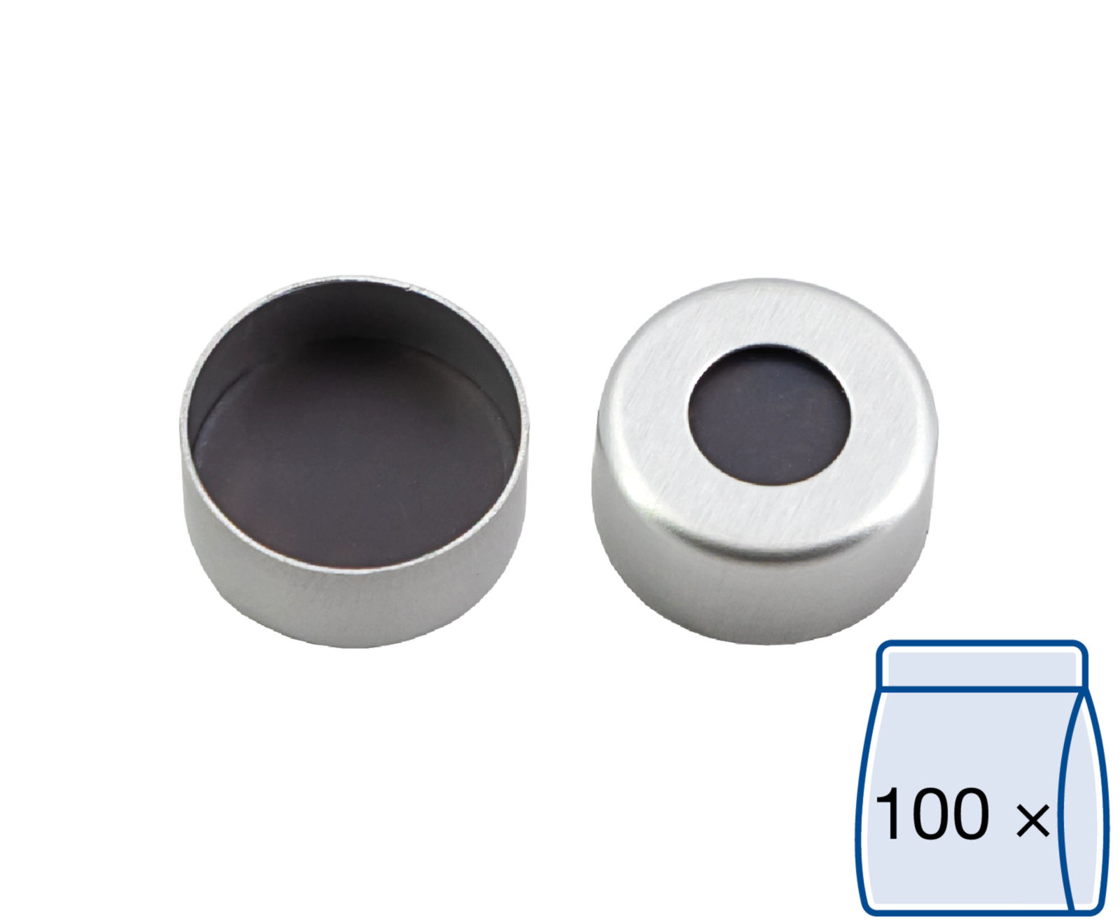 Crimp closure, N 11, alu., center hole, PTFE gray/Butyl beige/PTFE gray, 1.3 mm