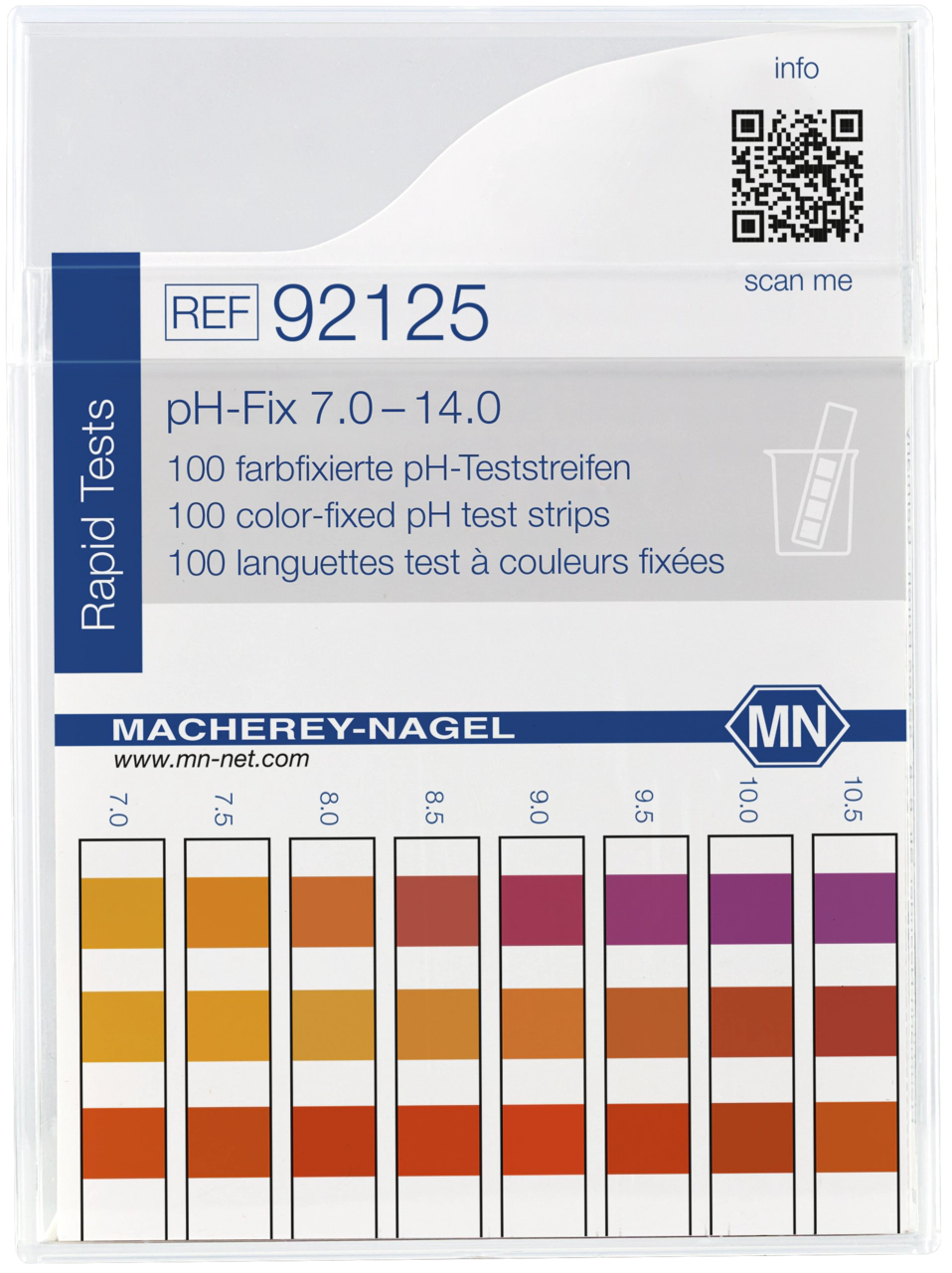 pH test strips, pH‑Fix 7.0–14.0, fixed indicator