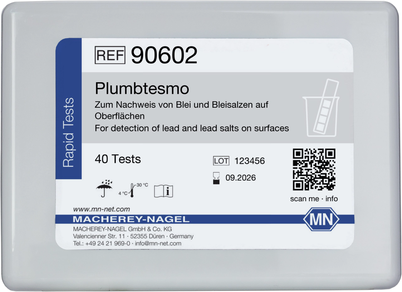 Qualitative test paper Plumbtesmo for Lead: 5 mg/L Pb²⁺