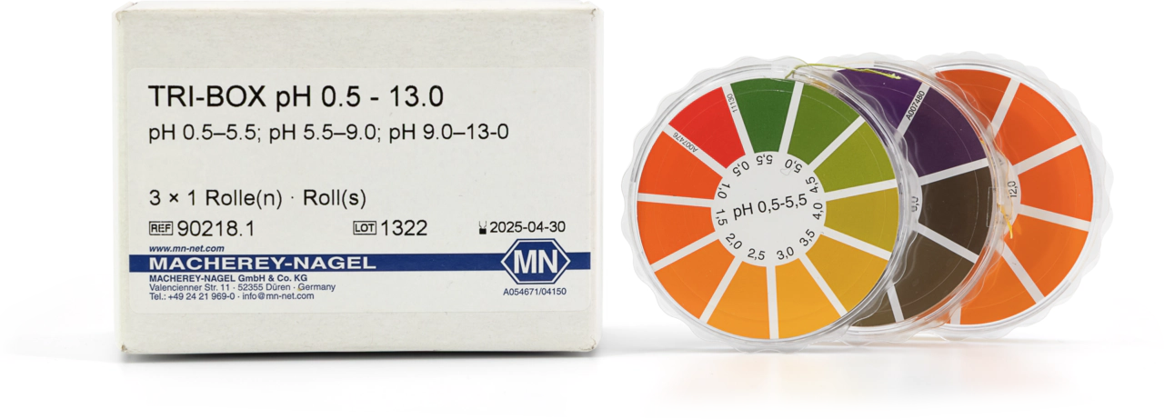 Special indicator paper TRI–BOX pH 0.5–13.0, box with 3 test papers