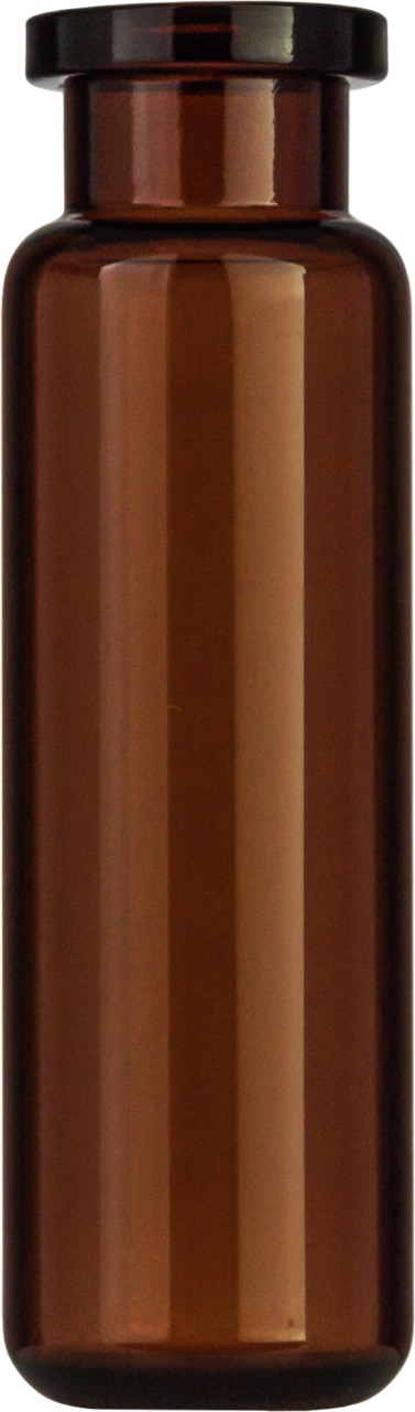 Crimp neck vial, N 20, 22.5x75.5 mm, 20.0 mL, rounded bottom, flat neck, amber