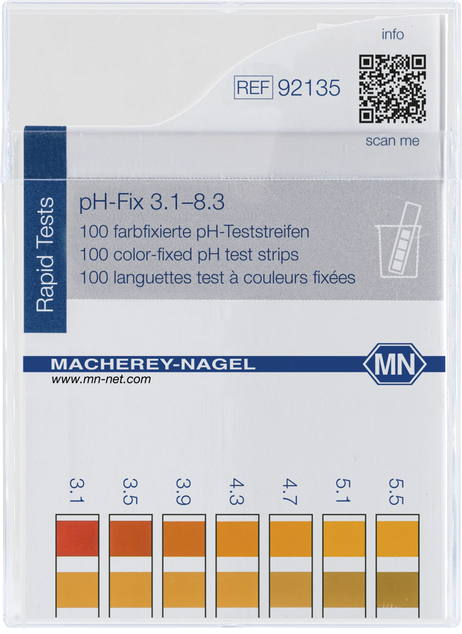 pH test strips, pH‑Fix 3.1–8.3, fixed indicator