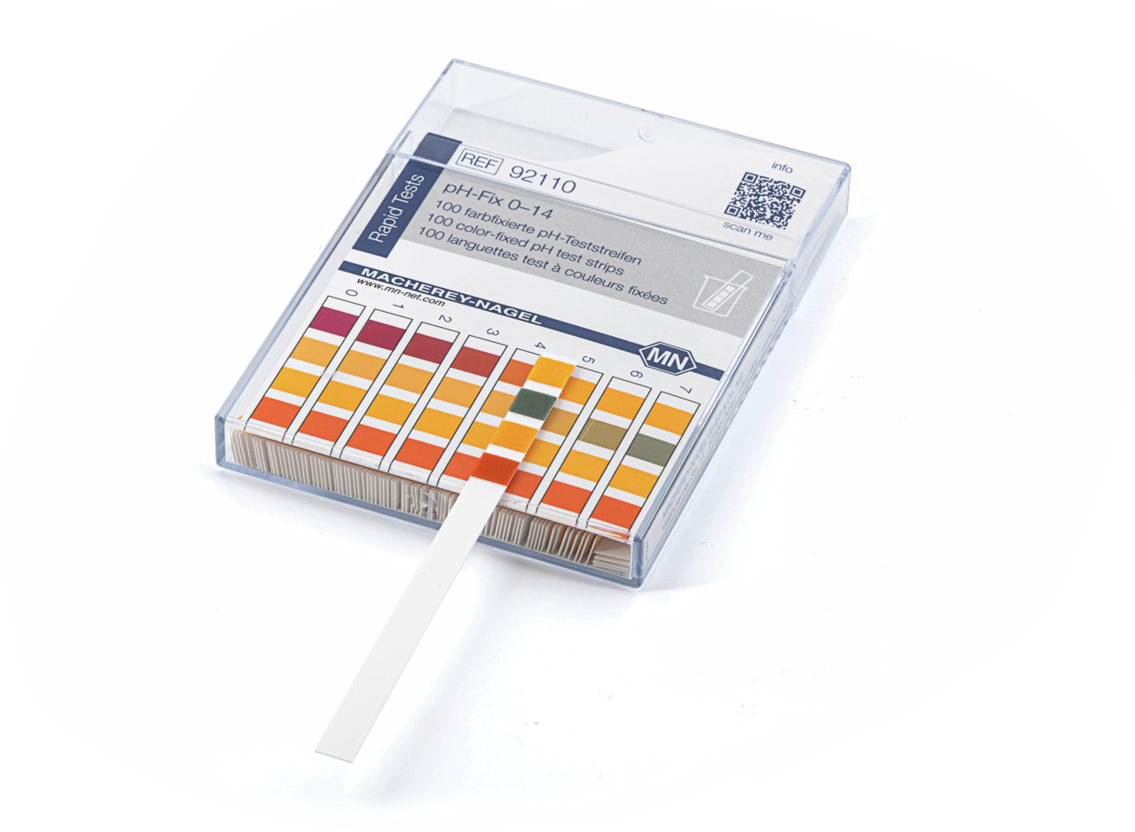 pH test strips, pH‑Fix 0–14, fixed indicator