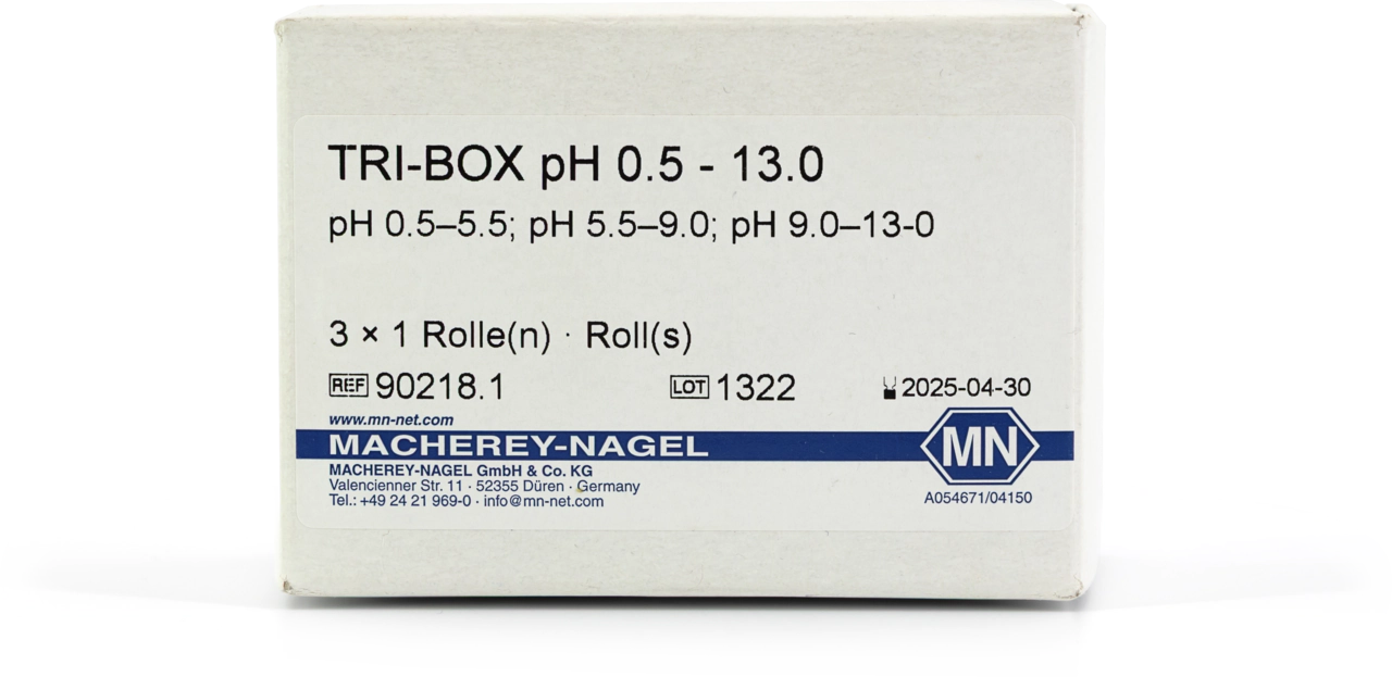 Special indicator paper TRI–BOX pH 0.5–13.0, box with 3 test papers