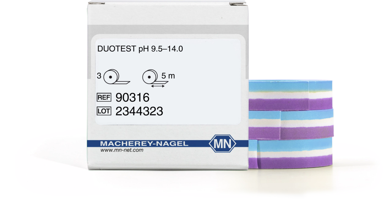 pH test paper Duotest pH 9.5–14.0, with two indicator zones, refill pack
