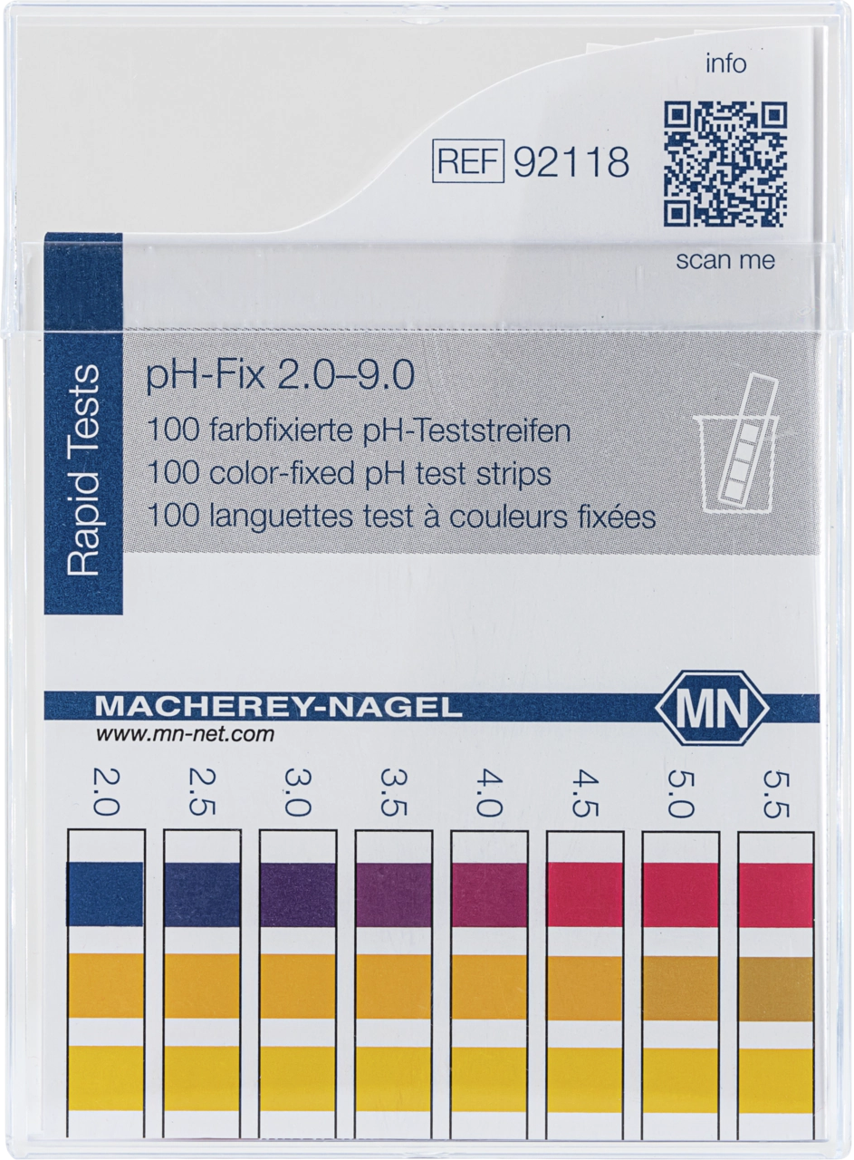 pH test strips, pH‑Fix 2.0–9.0, fixed indicator