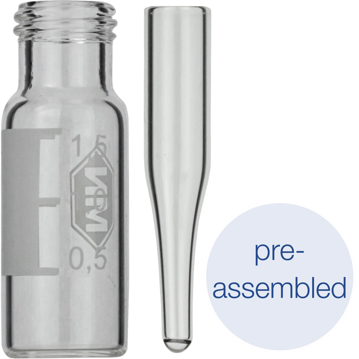 Screw neck vial, N 9 (702283) with assembled conical insert (702813)