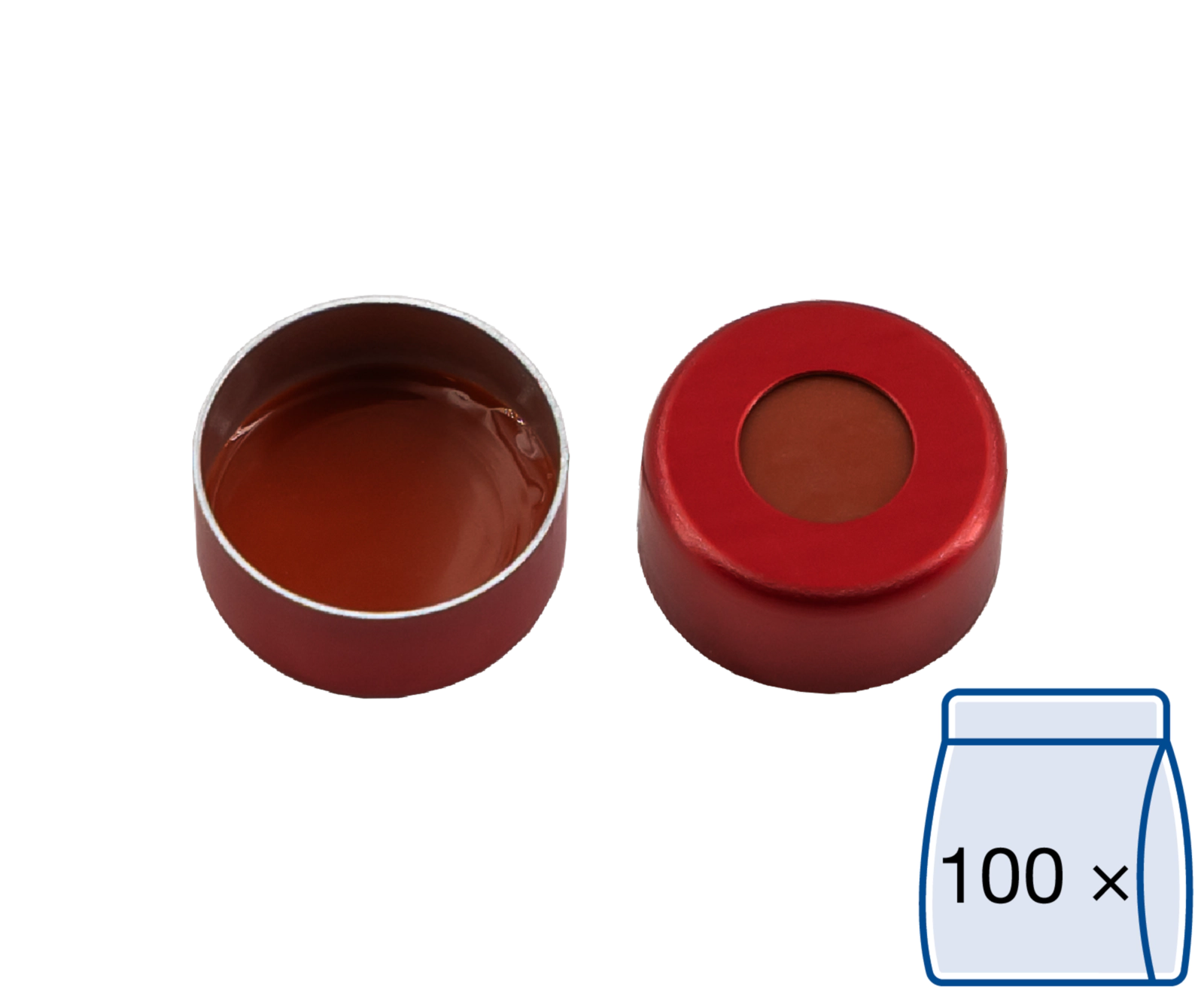 Crimp closure, N 11, alu., red, center hole, Red Rubber/FEP colorless, 1.0 mm