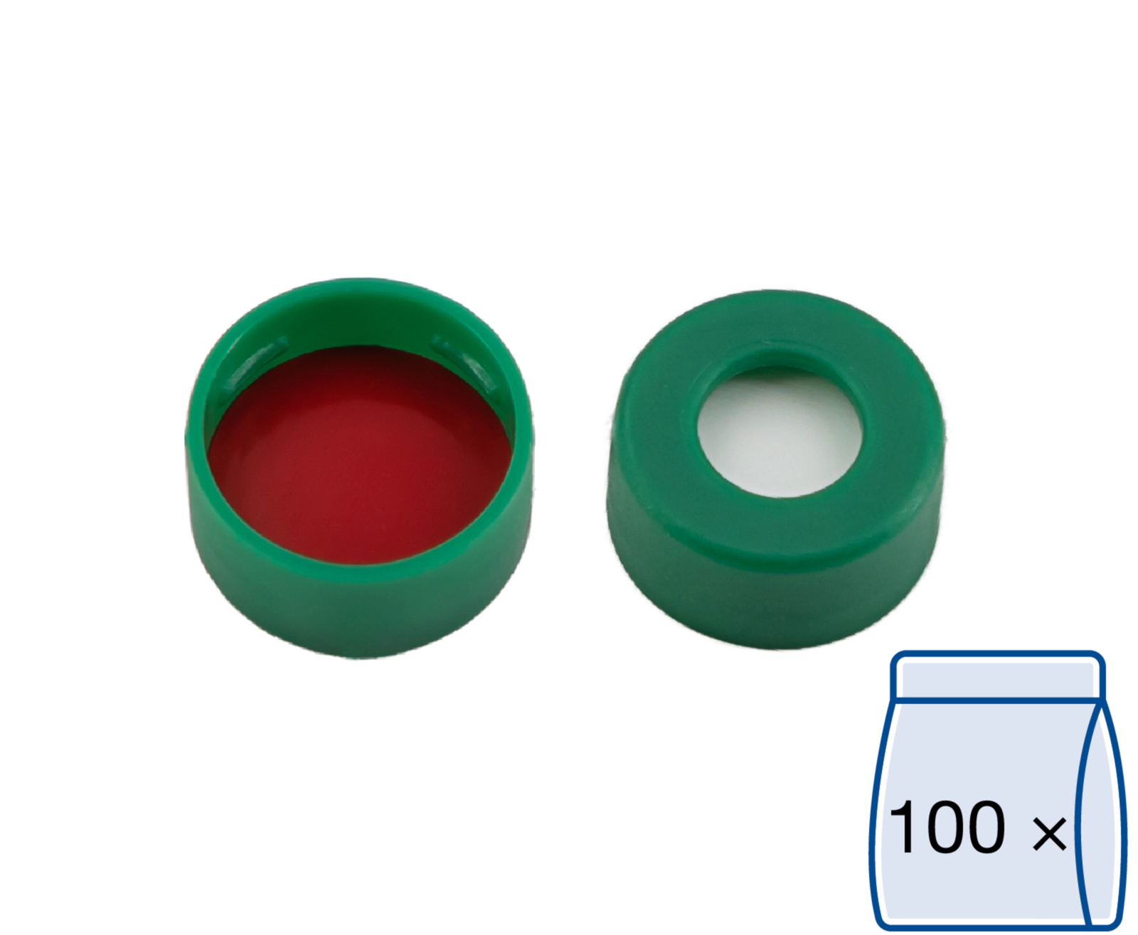 Snap ring closure, N 11, PE(hard), green,center hole, Silicone w./PTFE red,1.0mm