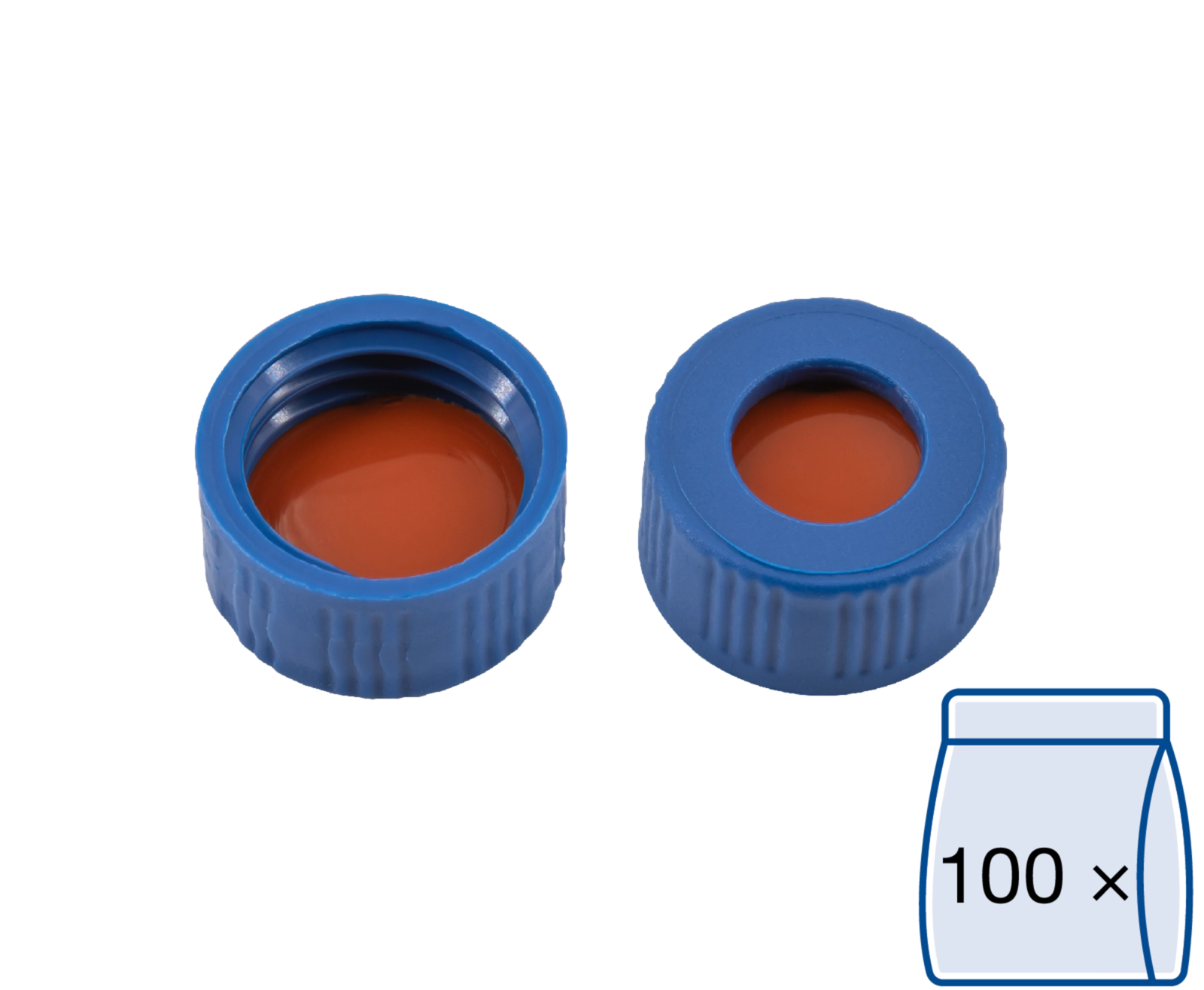 Screw closure, N 9, PP, blue, center hole, Red Rubber/FEP colorless, 1.0 mm