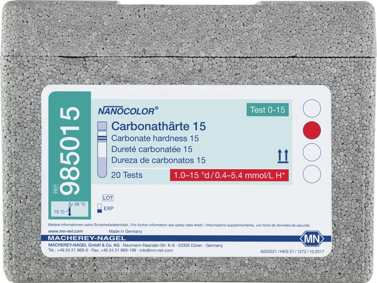 Tube test NANOCOLOR Carbonate hardness 15