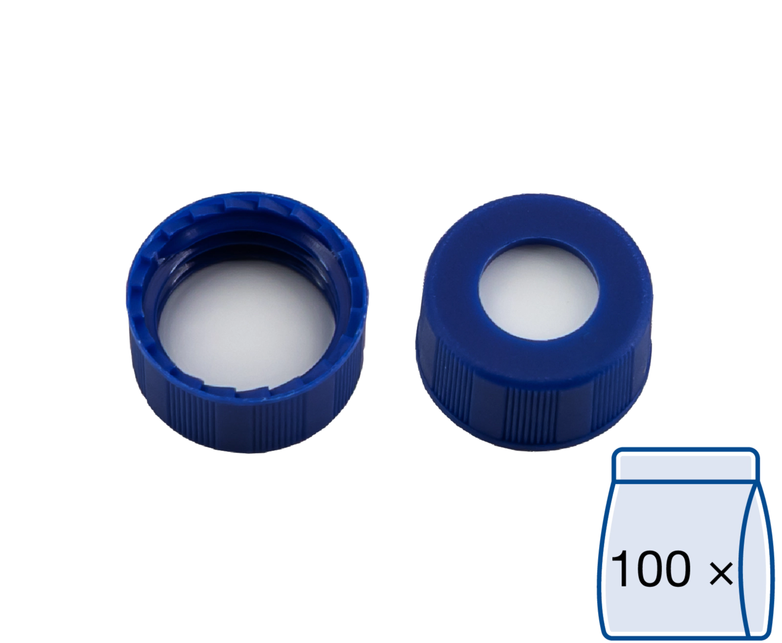 Screw closure N 9,PP,blue,hole,Sil. w./Polypropylene colorl.,1.0mm,fluorine-free