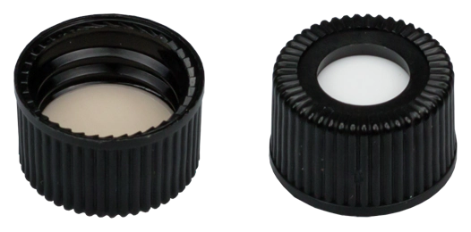 Screw closure (bonded), N 15, PP, black,center hole,Silicone w./PTFE beige,1.5mm