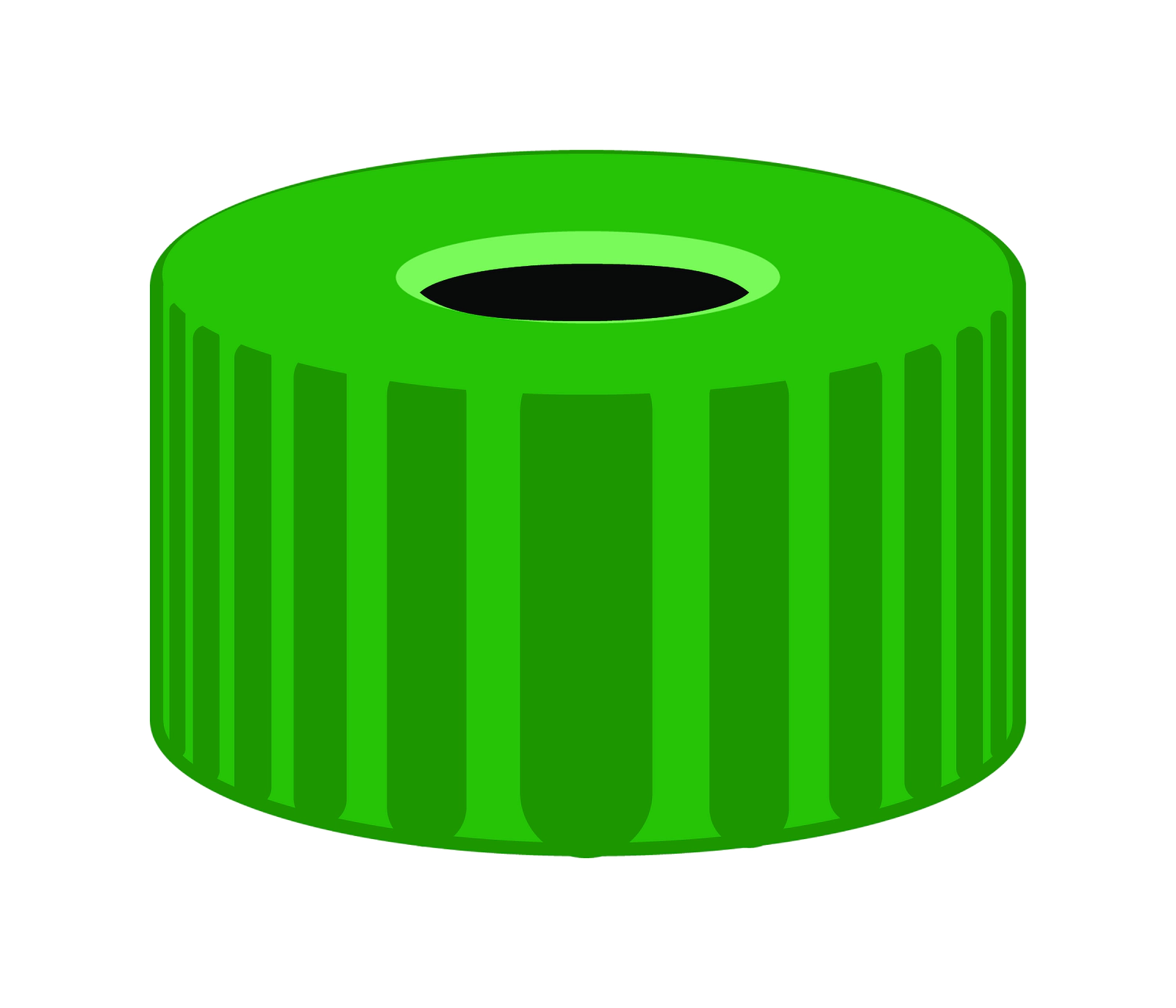 Screw closure, N 9, PP, green, center hole, no liner