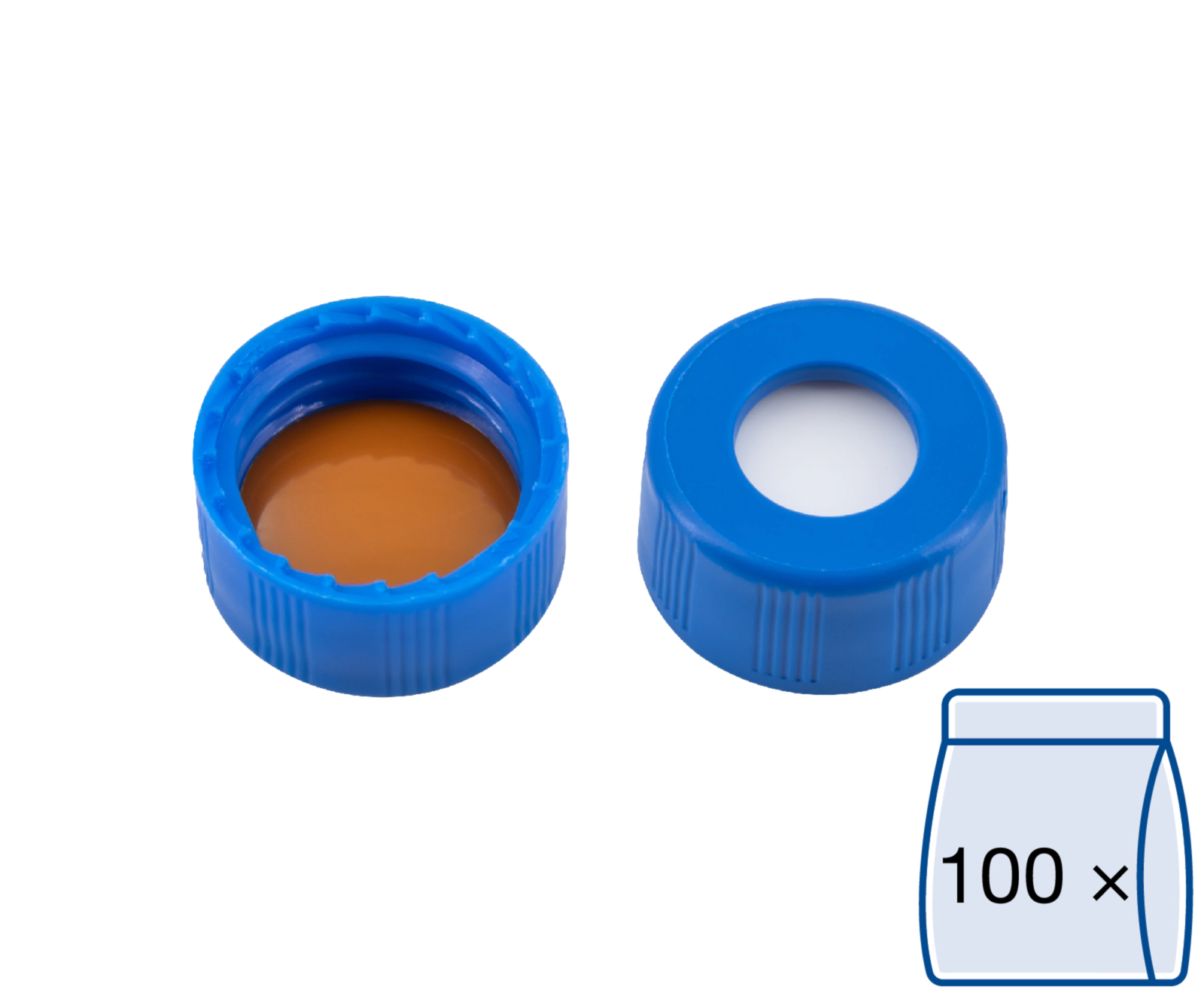 Screw closure, N 9,PP,blue,c. hole,Sili. w./Polyimide orange,1.0mm,fluorine-free