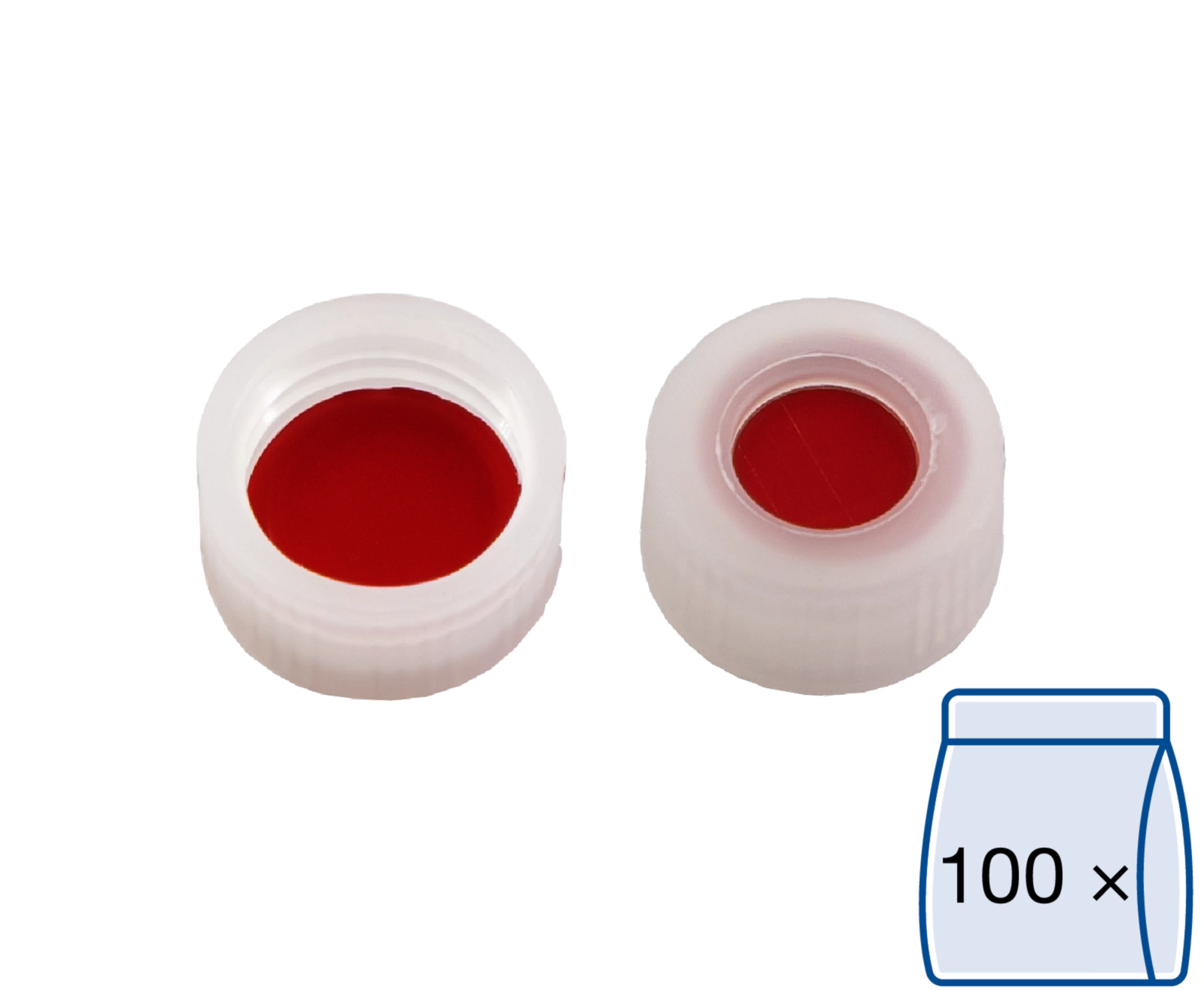 Screw closure, N 9, PP, transp., center hole,PTFE red/Silicone w./PTFE red,1.0mm