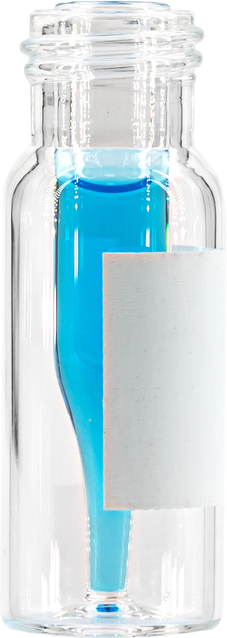 Screw neck vial, N 9, 11.6x32.0 mm, clear, label, with integr. 0.2 mL insert